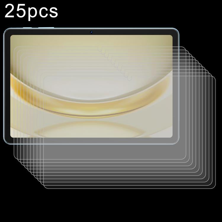 25-pack tempered glass screen protector films stacked, clear for tablet screen