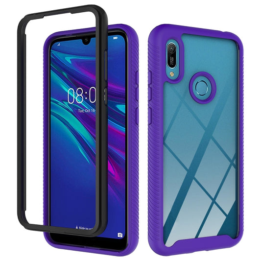 Purple shockproof phone case with teal geometric pattern and camera cutout