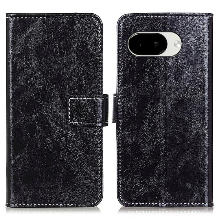 Black retro textured flip leather phone case with speaker cutouts and camera opening