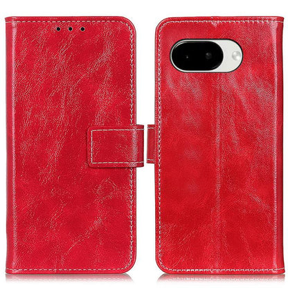 Red retro textured flip leather phone case with speaker cutouts and camera opening