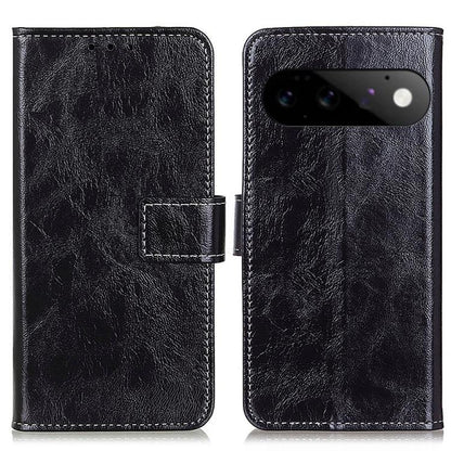Black retro textured flip leather phone case, front camera cutout and card slot