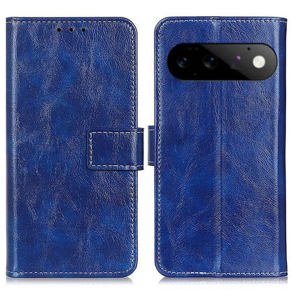 Blue retro textured flip leather phone case, front camera cutout and card slot