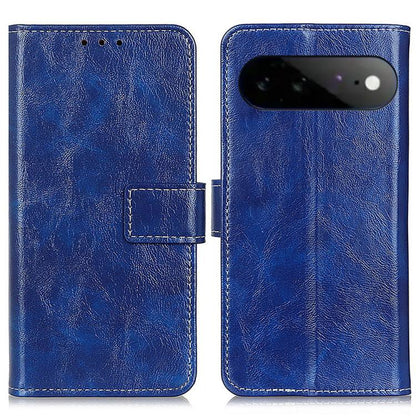 Blue retro textured flip leather phone case with card slot and stitched edges