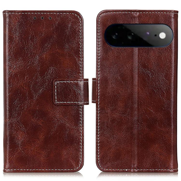 Brown retro textured flip leather phone case with card slot and stitched edges