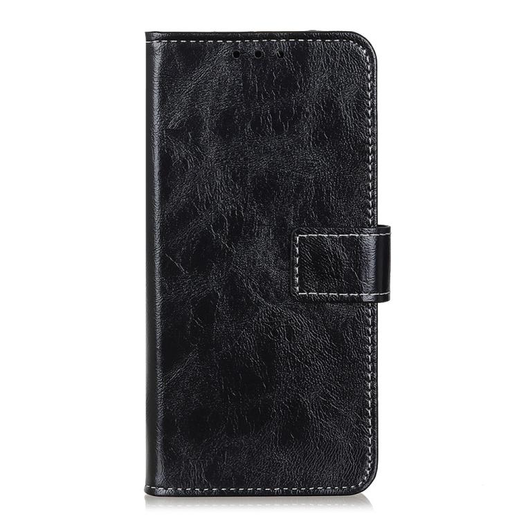 Black textured flip phone case with stitched card-holder flap