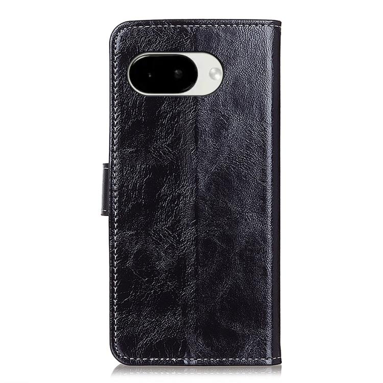 Black flip phone case with camera cutout and textured leather finish