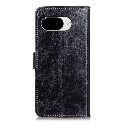 Black flip phone case with camera cutout and textured leather finish