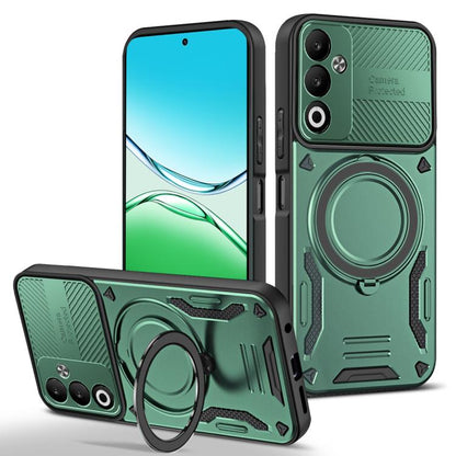 MagSafe 2-in-1 TPU phone case with rotating holder, green rugged design
