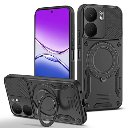 Black TPU phone case with rotating MagSafe-style holder and camera cutouts