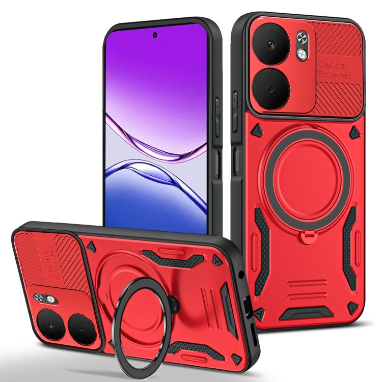 Red TPU phone case with rotating MagSafe-style holder and camera cutouts