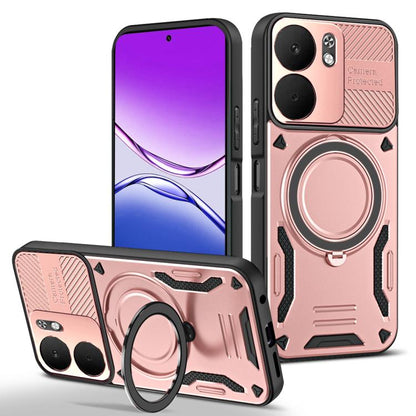 Rose gold TPU phone case with rotating MagSafe-style holder and camera cutouts