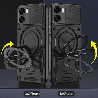 Black phone case with rotating finger ring holder for adjustable viewing angles
