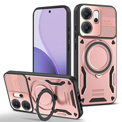 MagSafe 2-in-1 TPU phone case with rotating holder, rose pink with rugged grip