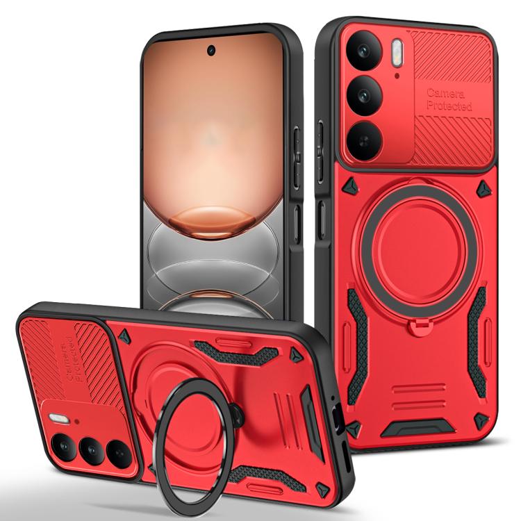 Red MagSafe TPU phone case with rotating ring holder and shockproof bumper