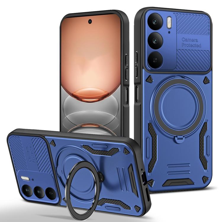 Blue MagSafe TPU phone case with rotating ring holder and shockproof bumper