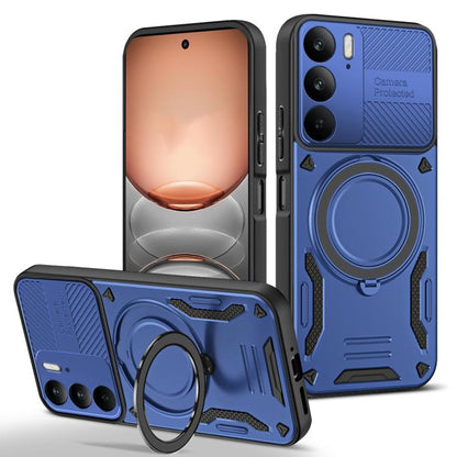 Blue MagSafe TPU phone case with rotating ring holder and shockproof bumper
