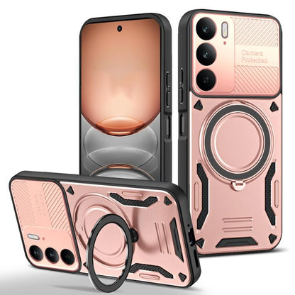 Rose pink MagSafe TPU phone case with rotating ring holder and shockproof bumper