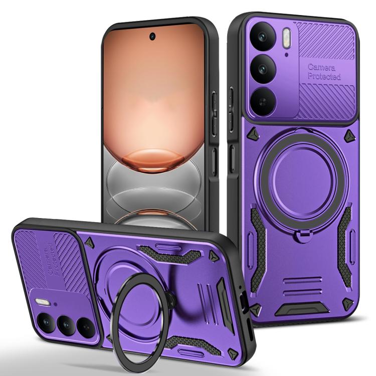 Purple MagSafe TPU phone case with rotating ring holder and shockproof bumper