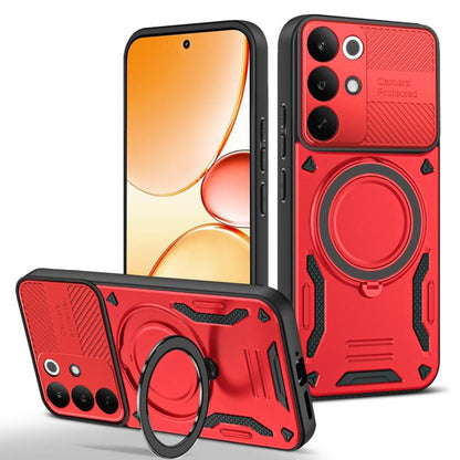 Red rugged TPU phone case with rotating finger ring holder and camera cutouts