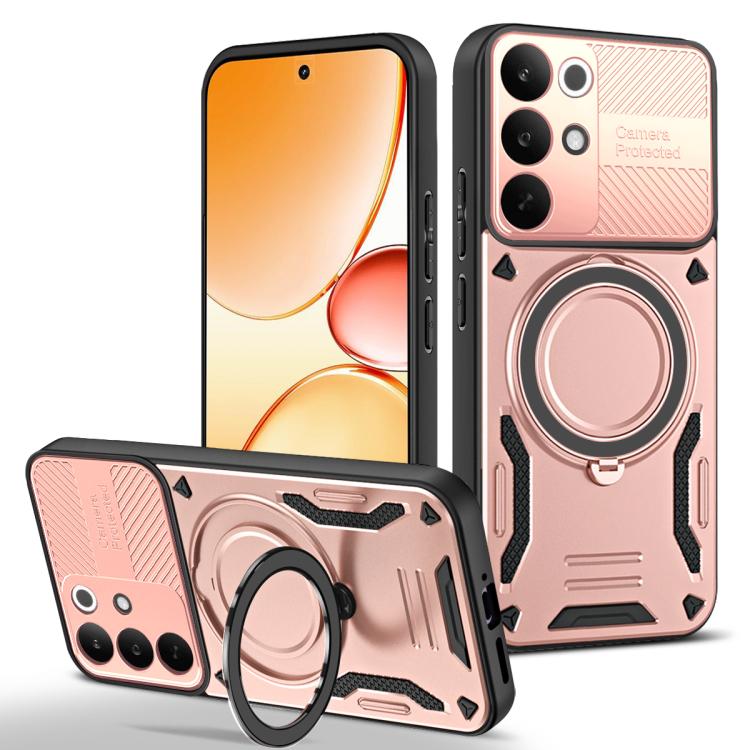 TPU phone case with rotating ring holder, rose pink back and front bumper protection