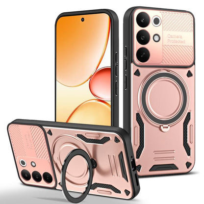 TPU phone case with rotating ring holder, rose pink back and front bumper protection