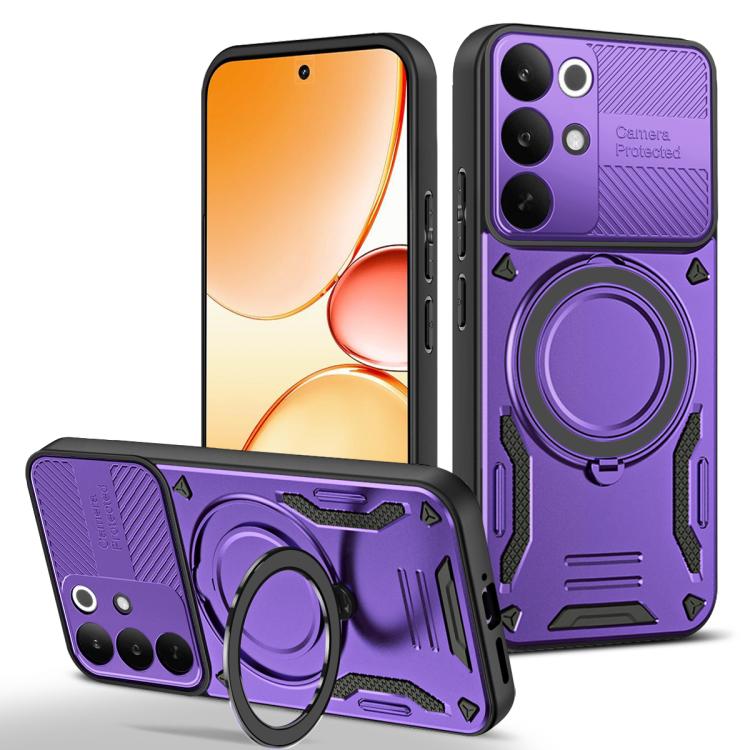 TPU phone case with rotating ring holder, purple back and front bumper protection