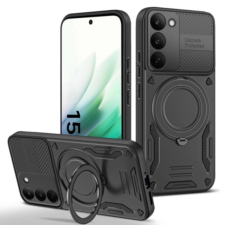 TPU phone case with rotating ring holder, dark gray back and front bumper protection