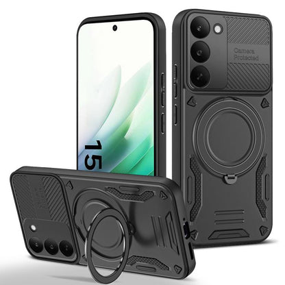 TPU phone case with rotating ring holder, dark gray back and front bumper protection