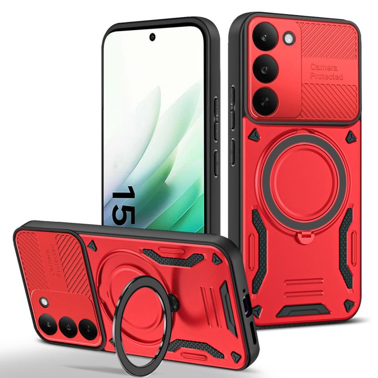 TPU phone case with rotating ring holder, red back and front bumper protection
