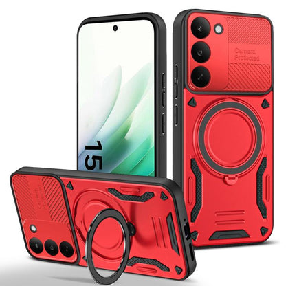 TPU phone case with rotating ring holder, red back and front bumper protection