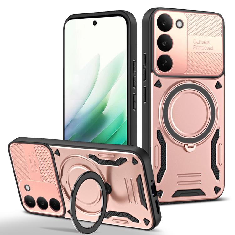 TPU phone case with rotating ring holder, rose pink back cover and stand ring detail