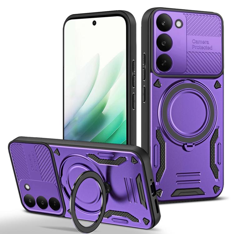 TPU phone case with rotating ring holder, purple back cover and stand ring detail
