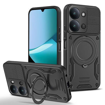 Black TPU phone case with rotating ring holder and MagSafe-style charging ring
