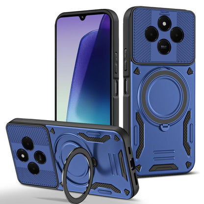 Rugged MagSafe phone case with rotating ring holder, blue TPU with textured grip