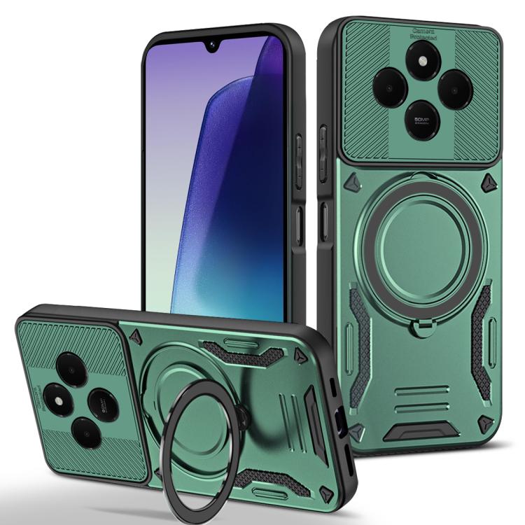 Rugged MagSafe phone case with rotating ring holder, green TPU with textured grip