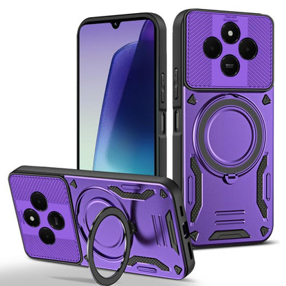 Rugged MagSafe phone case with rotating ring holder, purple TPU with textured grip