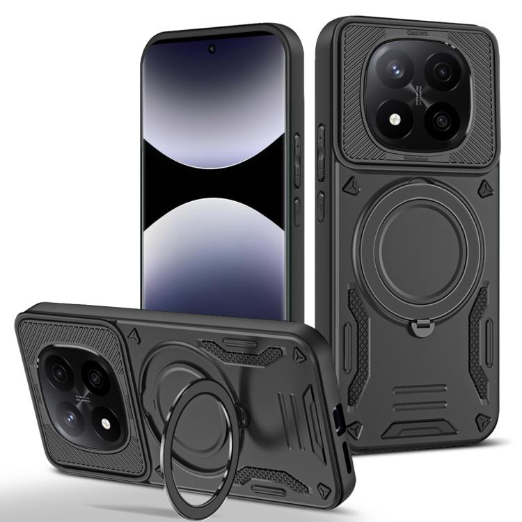 Rugged MagSafe phone case with rotating ring holder, dark gray TPU with textured grip