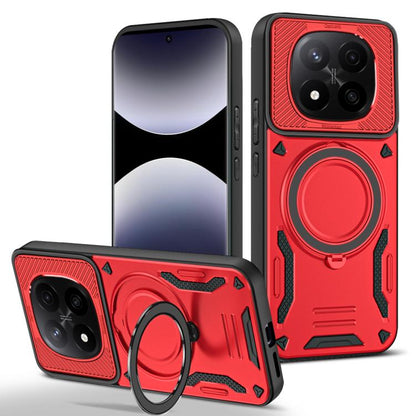 Rugged MagSafe phone case with rotating ring holder, bright red TPU with textured grip