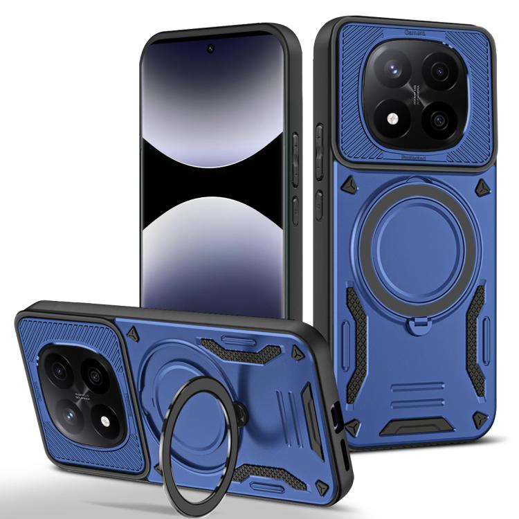 Rugged MagSafe phone case with rotating ring holder, blue TPU with textured grip