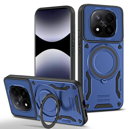 Rugged MagSafe phone case with rotating ring holder, blue TPU with textured grip