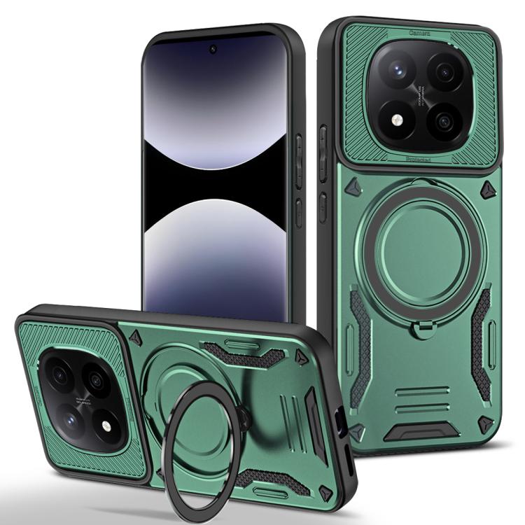 MagSafe TPU phone case with rotating ring holder, green textured shell