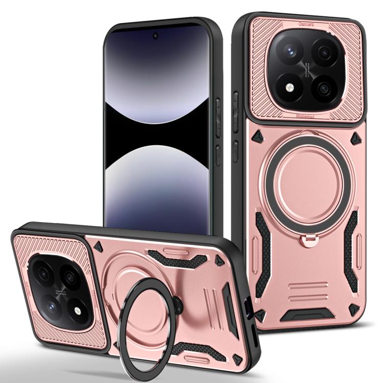 MagSafe TPU phone case with rotating ring holder, rose gold textured shell