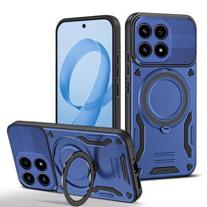 Blue TPU phone case with rotating ring holder and MagSafe-style charging ring