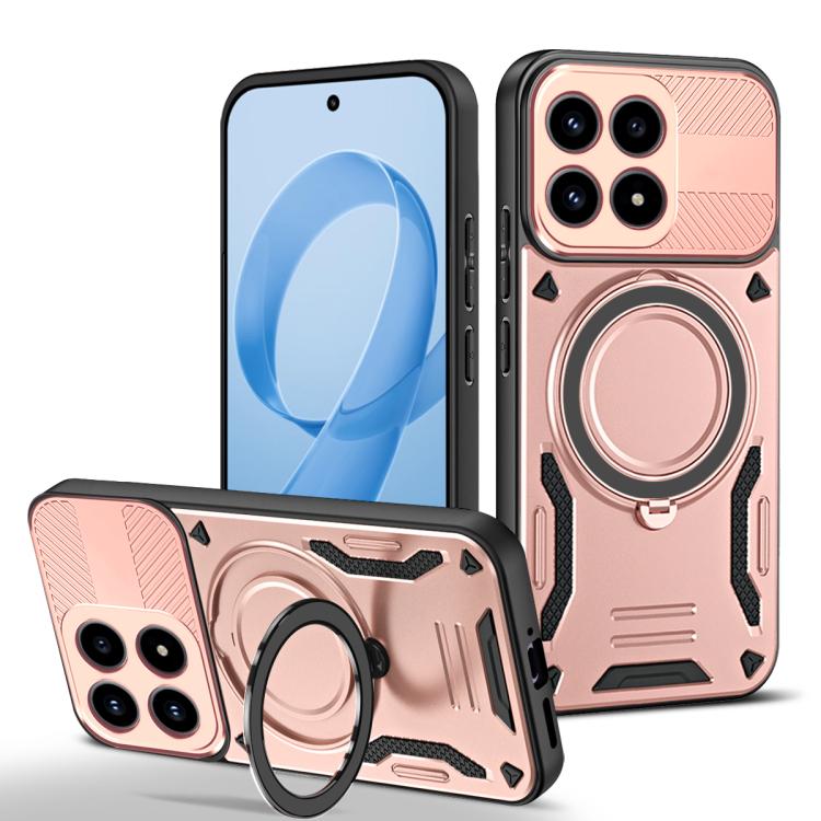 Rose gold TPU phone case with rotating ring holder and MagSafe-style charging ring