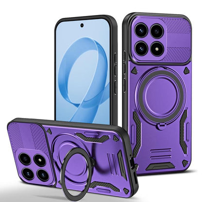 Purple TPU phone case with rotating ring holder and MagSafe-style charging ring