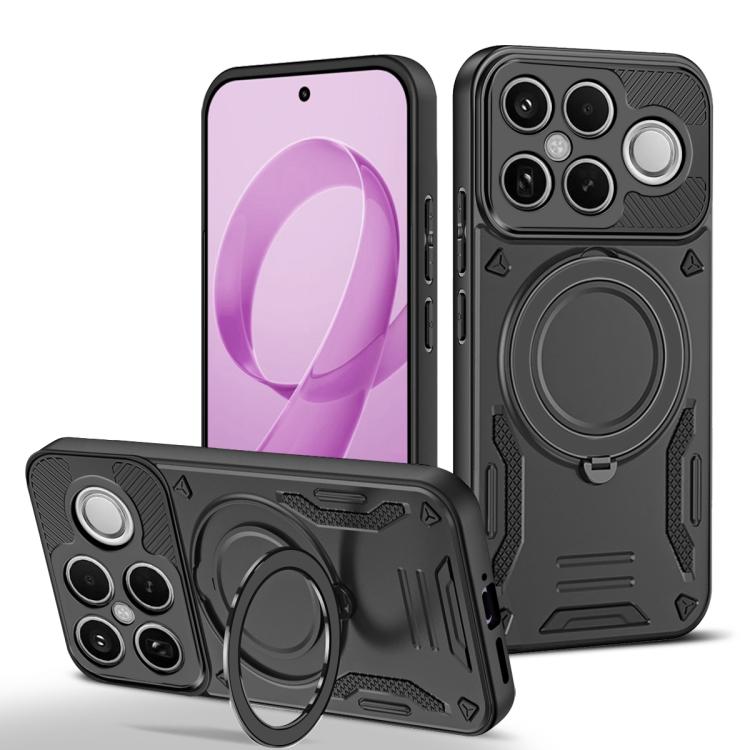 Black MagSafe TPU phone case with rotating ring holder and reinforced bumper edges