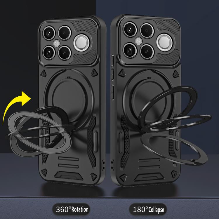 Black TPU phone case with circular rotating ring holder and rugged grip texture
