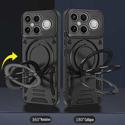 Black TPU phone case with circular rotating ring holder and rugged grip texture