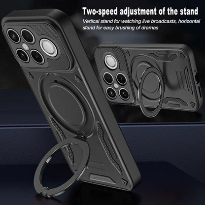 Black rugged TPU phone case with rotating ring stand for viewing support