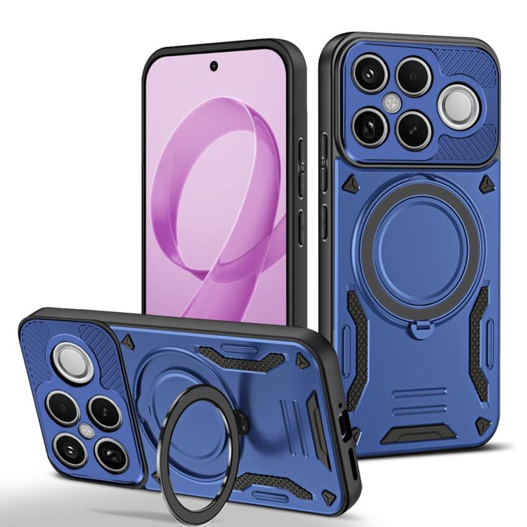 Blue MagSafe TPU phone case with rotating ring holder and raised camera protection